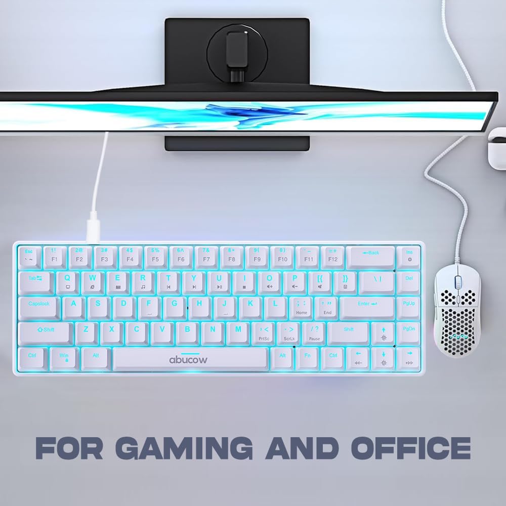 Abucow Mechanical Gaming Black Wired Compact Keyboard with Blue LED Replaceable White Compatible with 60% Keyboard, Switches, Backlight, Keycaps,