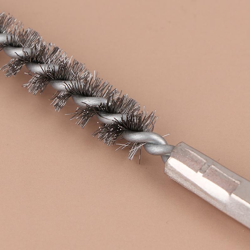 6 Pcs Stainless Steel Pipe Cleaning Brush Set 1/4" Hexagonal Bar Twisted Wire Hole Brush Cleaning Brush Bristle Wire Brush Hole