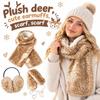 Y2K Faux Fur Scarf Deer Print Ear Muffs Cute Plush Neck Warmer  Women