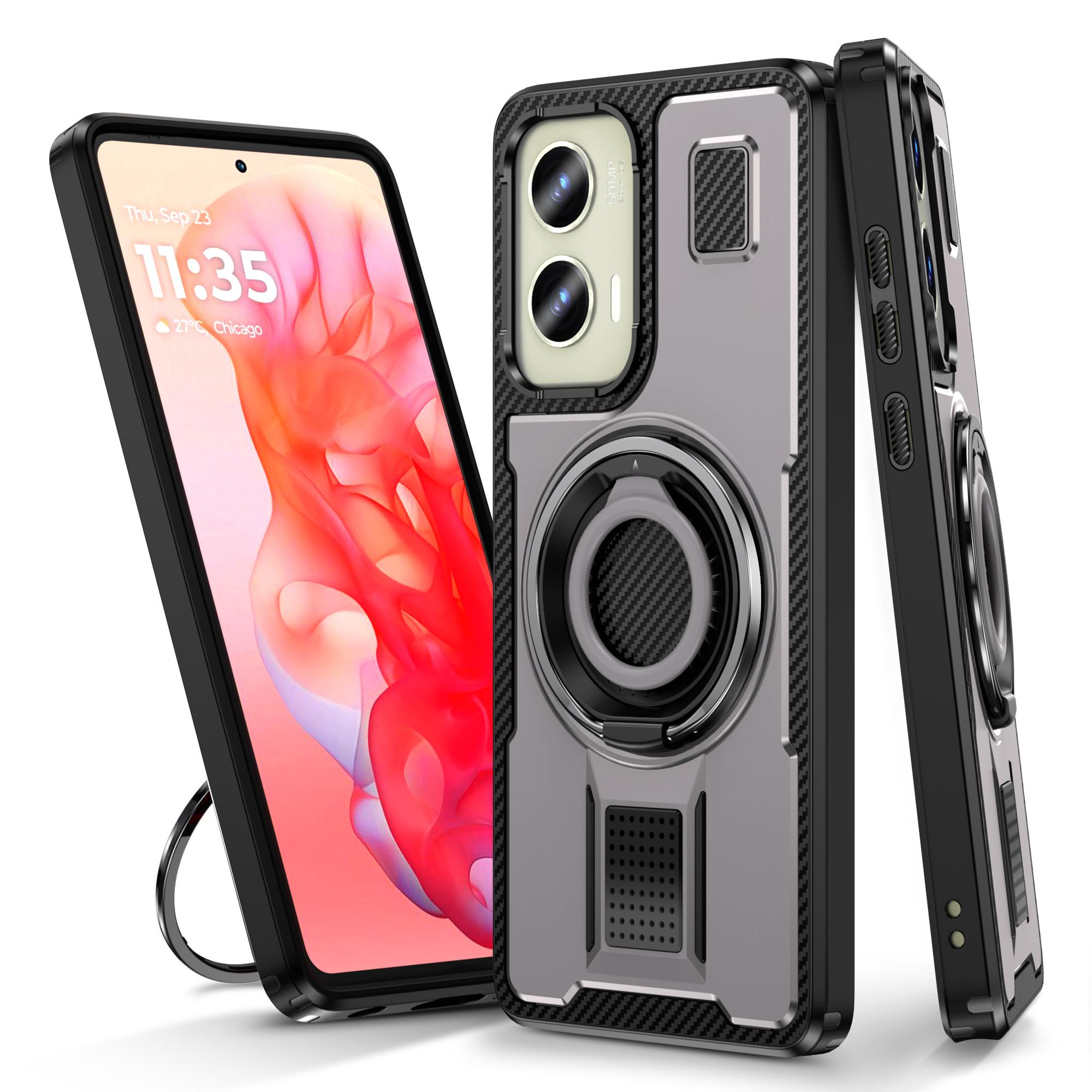 

For Motorola Moto G Stylus 5G (2024) Case TPU+PC Kickstand Phone Cover with Silicone Finger Strap Grey