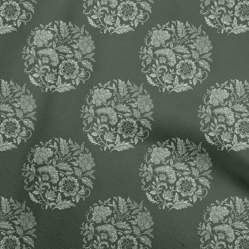 oneOone Cotton Poplin Dark Green Fabric Asian Batik Floral Craft Projects Decor Fabric Printed By The Yard 42 Inch