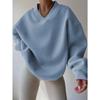 Elegant Fleece Top Women Pullover Regular Crew Neck Loose Fit Sweatshirt Casual Velvet Hoodie
