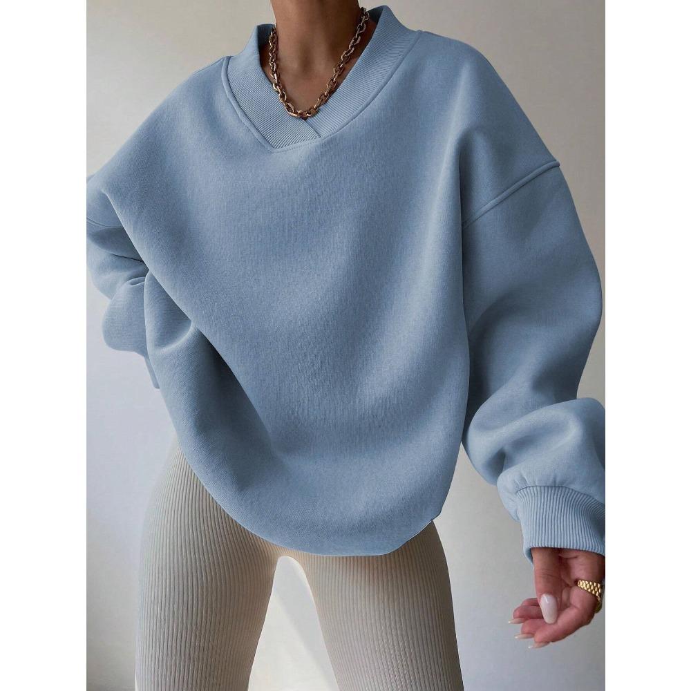 Elegant Fleece Top Women Pullover Regular Crew Neck Loose Fit Sweatshirt Casual Velvet Hoodie