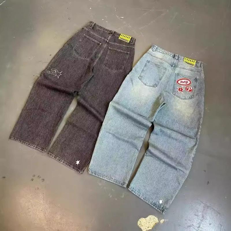 ZYLLO Y2K Harajuku Hip Hop Grafisk Oversized Retro Blå Baggy Jeans Ny Høy Midje Vide Ben Bukse