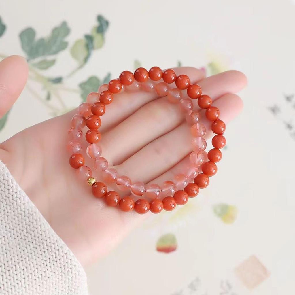 Women's Double Color Bracelet with Natural Red-Veined Agate Beads