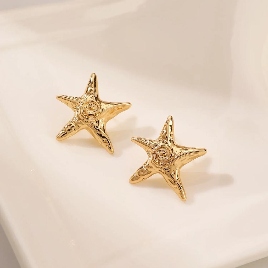 Starfish Pendant Necklace for Women Gold Color Seaside Necklaces  Summer Beach Gifts Zircon Set