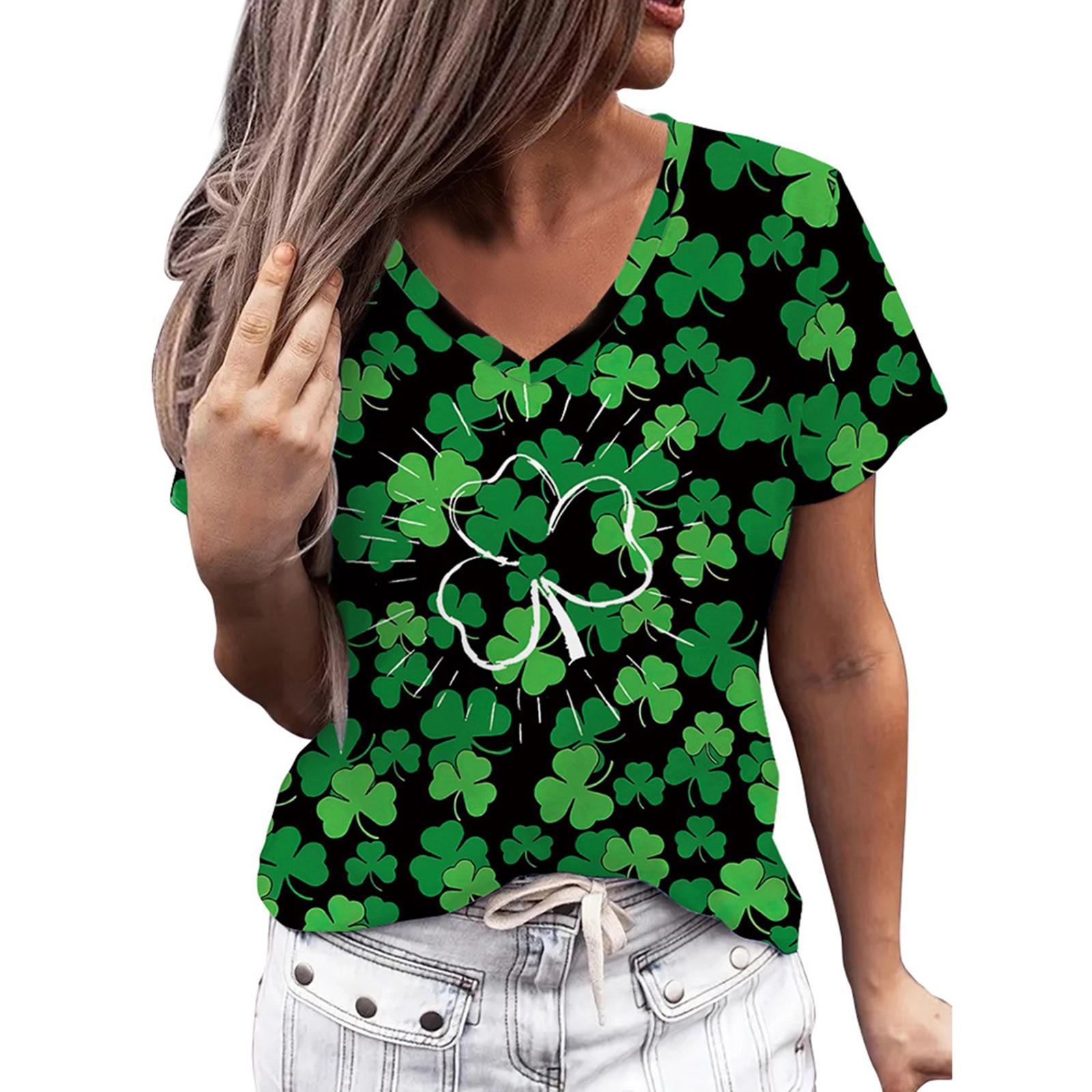 

Жіноча тварина з небесним принтом з короткими рукавами St. Модна жіноча футболка з v-подібним вирізом до Дня Патрика XXL