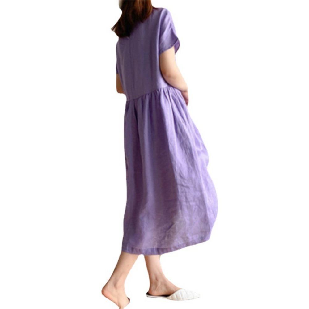Cotton and Linen Solid Color Loose Dress for Women In Summer