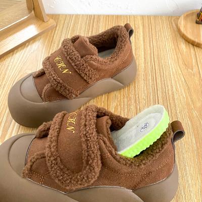 A9876 Latex Insole, Velcro Platform Bread Shoes Women's 2024 New Winter Velvet Board Shoes Ins Cotton Shoes