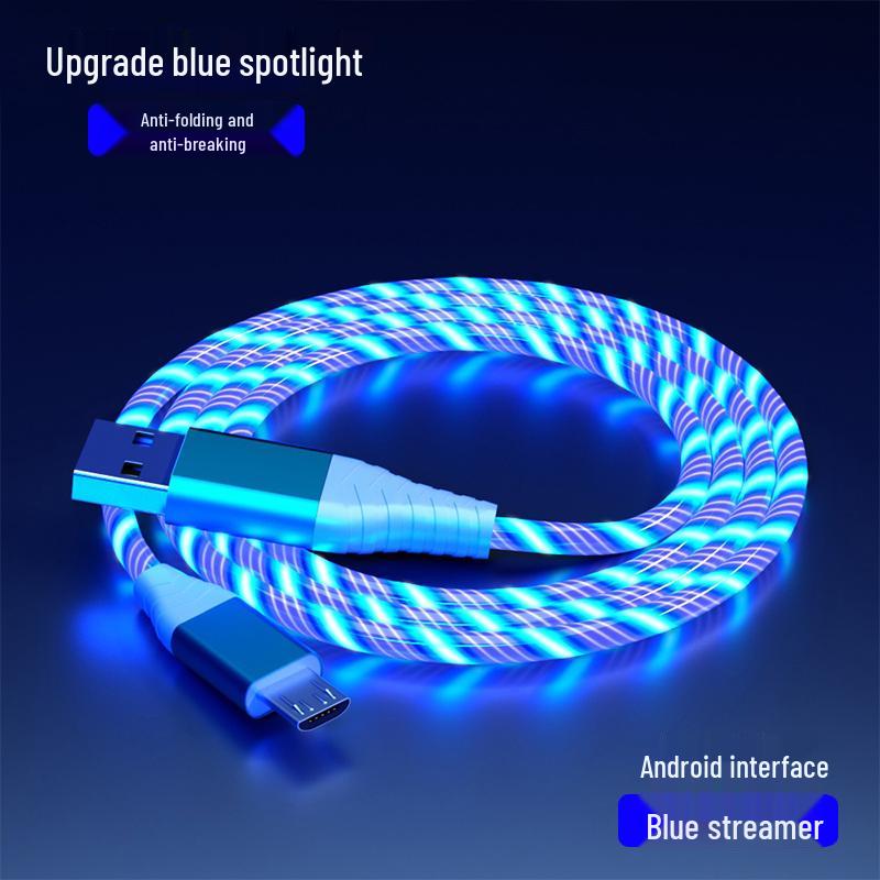 Three-in-One Fast Charging Cable with Flowing LED Lights for Android, iPhone, and Type-C - Seven-Color Night Light