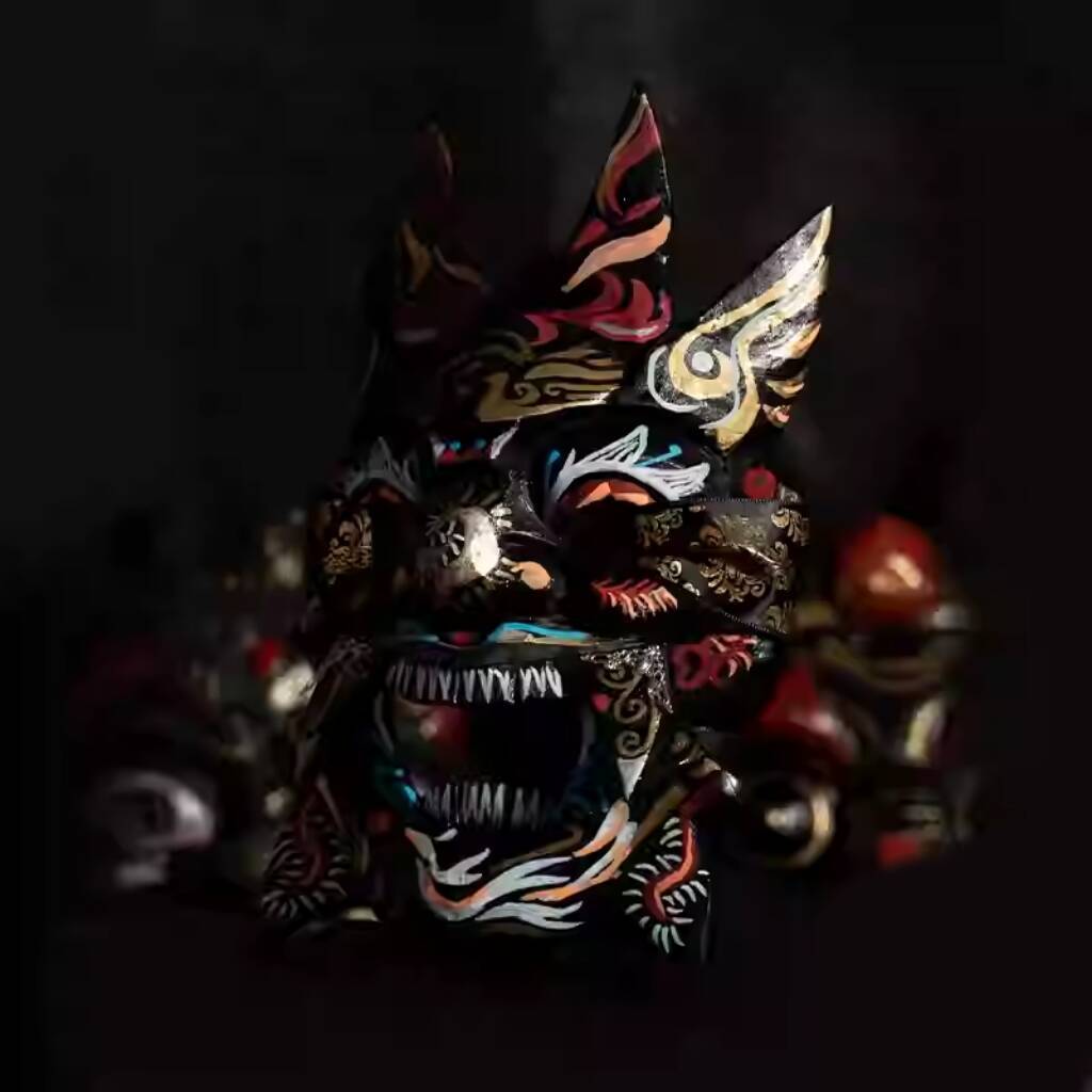 Halloween cos Ghost play mask, Japanese sacrificial costume props, Halloween carnival, horror ghost entertainment Nuo Opera Mask