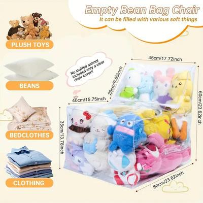 L-Shaped Clear Plush-Filled Sofa Doll Seat & Storage Stool with Thickened PVC