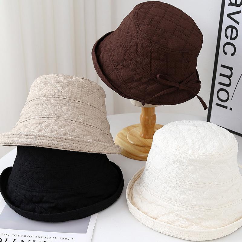 Padded bucket hat women autumn and winter travel sunscreen visor hat bow fashion versatile basin hat