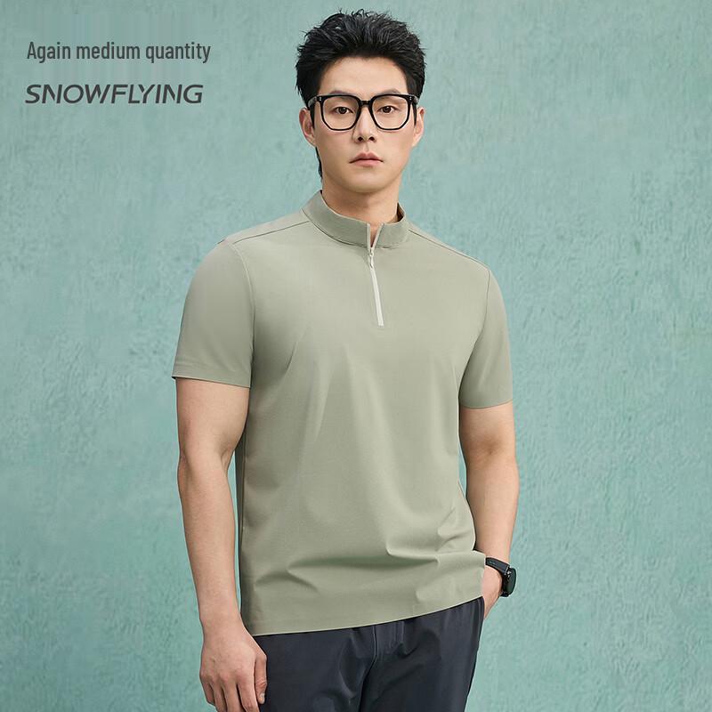 SNOWFLYING Men s Summer Ice Silk Stand Collar Short Sleeve T-Shirt 2XL зелёный