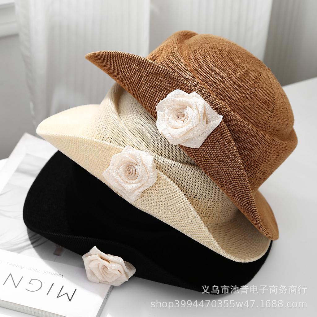 Elegant retro flower ruffled top hat, thousand gold wind sun hat, sunshade and sun protection, Hepburn wind beach hat for traveling