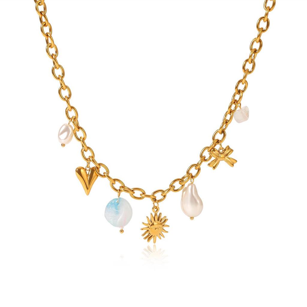 Stainless Steel Ocean Style Necklace with Seashell & Starfish Pendant for Women