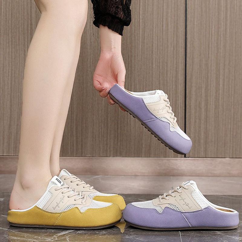 Fashion Ladies Lace-up Half-slippers Summer Mesh Breathable Casual Shoes Comfortable Soft-soled Beach Shoes Zapatos Para Mujer