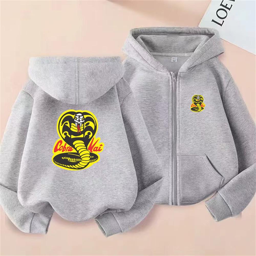 Children Zipper Cardigan Hoodies Cobra Tops Boy Black Girls Pink Sweatshirt Coat Long Sleeve Harajuku Casual Hooded Pullovers