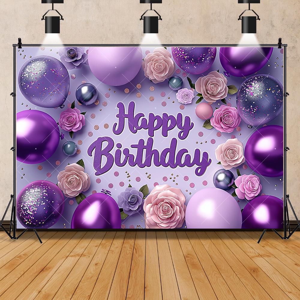 Purple Balloon Butterfly Backdrop Birthday Girls Princess Flower Newborn Babys Shower Party Photography Background Studio Custom