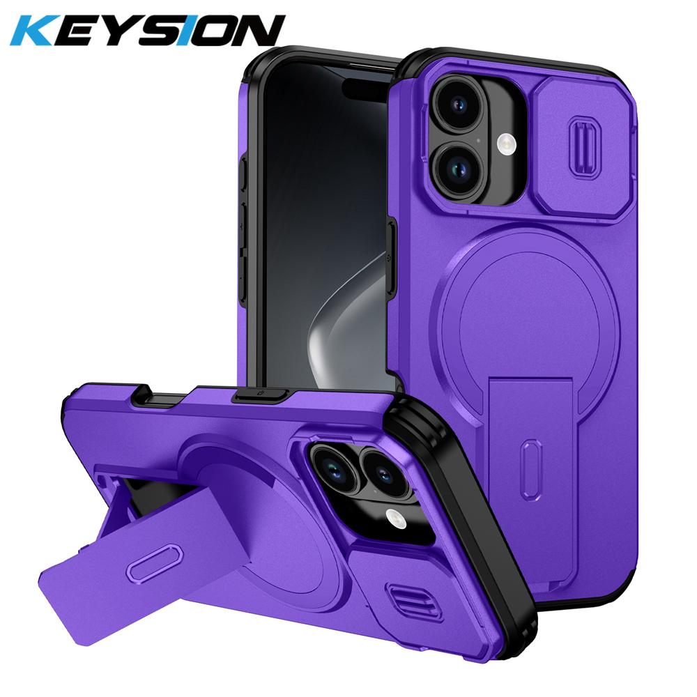 

KEYSION Протиударний Магнітний Чохол-Броня для iPhone 17 16 Plus Зсувна Захисна Кришка Камери Підставка для Телефону Бездротова Зарядка Задня Кришка for iPhone 16 Plus фіолетовий