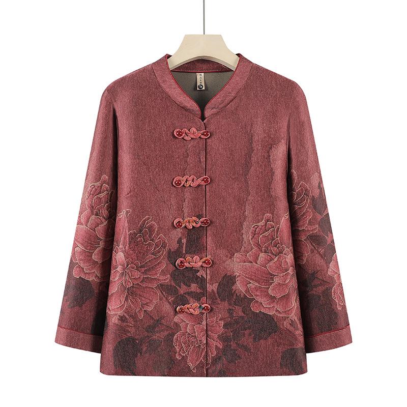 

Grandma s Spring Long Sleeve Shirt - Women s Chinese Style Top for Mom 2XL - Recommended for 115-125 jin