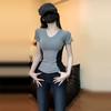 Fashion Women's T Shirt Skinny Slim Basic Patchwork Summer Sexy Short Sleeve V Neck T Shirt Casual Tee Women