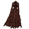 French light luxury socialite bow lace-up long-sleeved waist ruffle edge dress women's autumn thin elegant long dress
