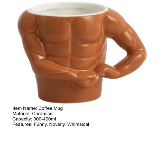 Yousheng Funny Coffee Mug Novelty Muscle Man Shaped Mug Novelty Ceramic Cup with Spoon Birthday Christmas Gifts for Muscle Lovers