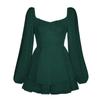 Women's Square Neck Long Sleeve Solid Romper High Waist Ruffled Layered Playsuit