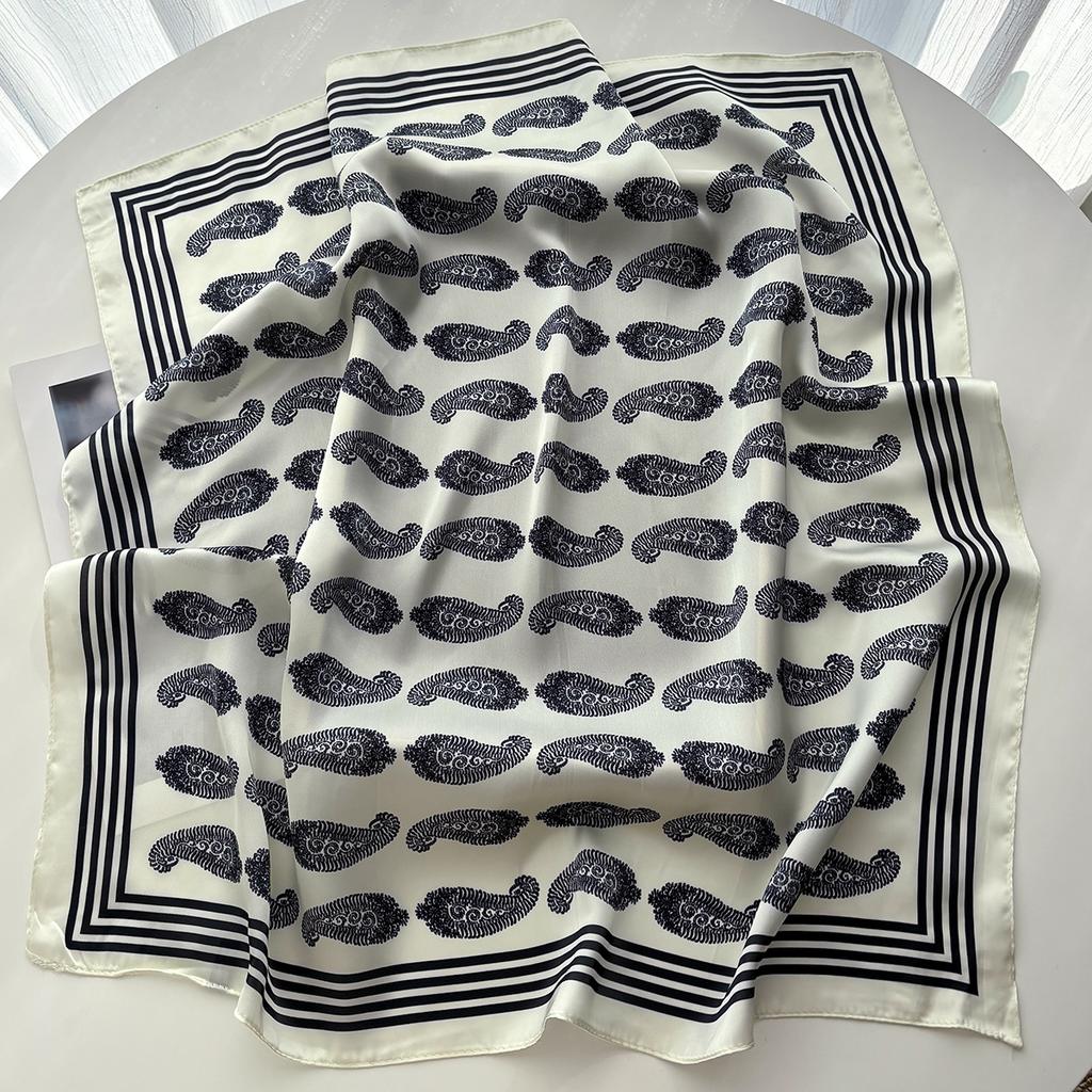 Luxury Square Scarf For Women Fashion Ladies Hijab Elegant Paisley Print Neckerchief Bandanas Soft Stain Faux Silk Scarves Shawl