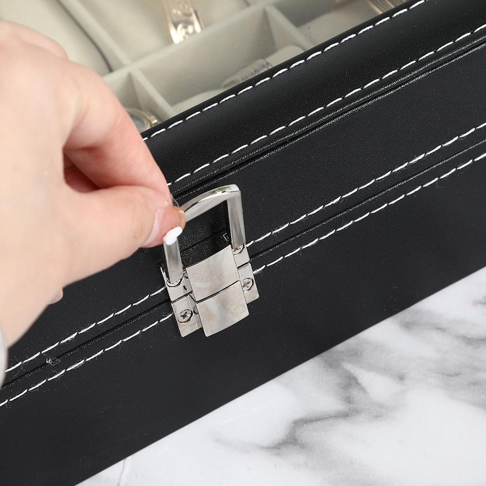 Rectangular Minimalist PU Leather 6-Slot Watch & Bracelet Storage Box with Window