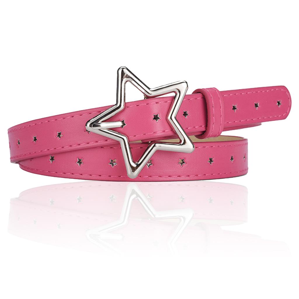 Hollow Star Buckle PU Leather Belt for Children, Thin Star Cutout Hole Waist Strap Decorative Belt for Jeans Dresses