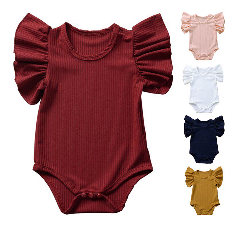 Summer Born Baby Girls Ruffles Romper Short Sleeve Jumpsuit Ribbed Knitted Romper Infant Summer Clothes High Quality Outfits