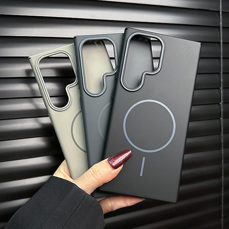 Luxury Matte PC Hard Plain Phone Case For Samsung Galaxy S25 Plus S24 S23 S22 S21 Ultra Note 20 Magnetic Wireless Charge Cover