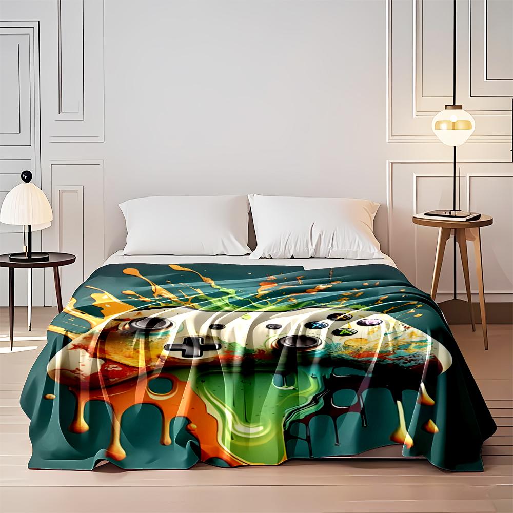 Colorful Paint Splash Game Controller Design Flannel Blanket for Bedroom, Living Room, Sofa, and Nap Sofas.