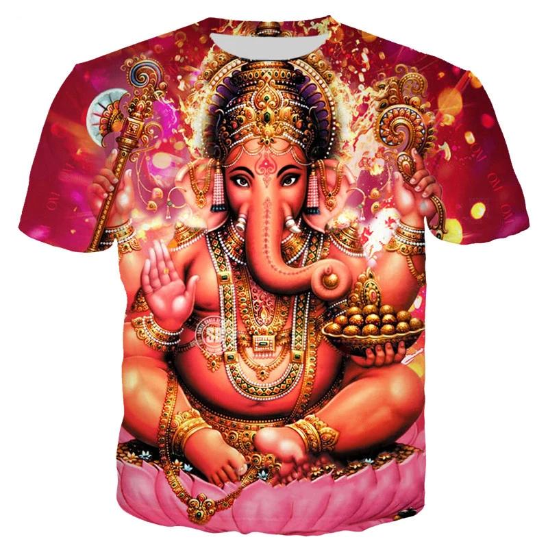 Summer Round Neck 3D Hindu Deities Graphic Print Top Fashionable Casual Short Sleeved Men's and Women's Unisex T-shirts