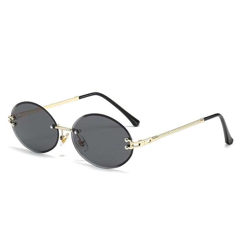 Black Metal Oval Women's Sunglasses Trend  Vintage Rimless Sunglasses For Women Fashion Designer Small Shades UV400 Oculus