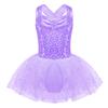 Girls Sleeveless Dance Dress with Shiny Sequins Crisscross Back and Tutu Mesh Skirt