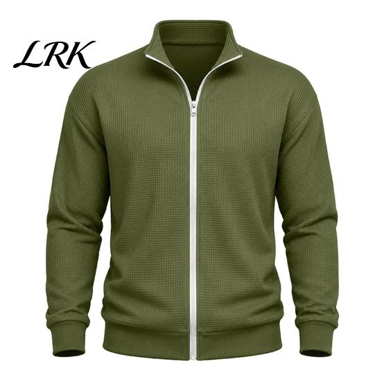 Klassischer Amerikanischer Stil Herren Außenbekleidung Waffelstrick Reißverschluss Jacke, Langarm Umlegekragen Moderne Truckerjacke Lässiger Cardigan Sweatshirt,