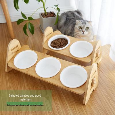 Adjustable Slanted Ceramic Pet Bowl for Cats and Dogs - Double Bowl Feeder