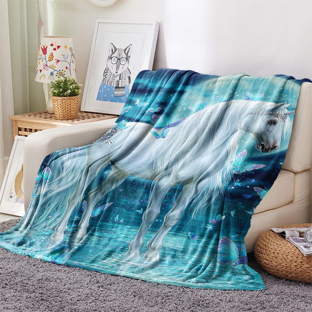 Unicorn Print Flannel Blanket, High Quality Comfortable for All Seasons, Home Decor, Warmth and Comfort, Perfect for Christmas Gifts