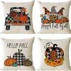 Autumn Pumpkin Maple Leaf Letter Printed Linen Pillow Case Thanksgiving Ambience Decorative Living Room Sofa Backrest Cushion