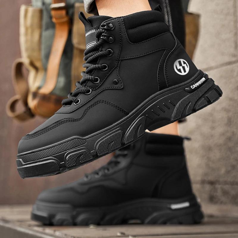 Fashion Men's Boots High Quality Comfor Men Ankle Boots Thick-soled High Top Casual Shoes Outdoor Non-slip Men Motorcycle Boots