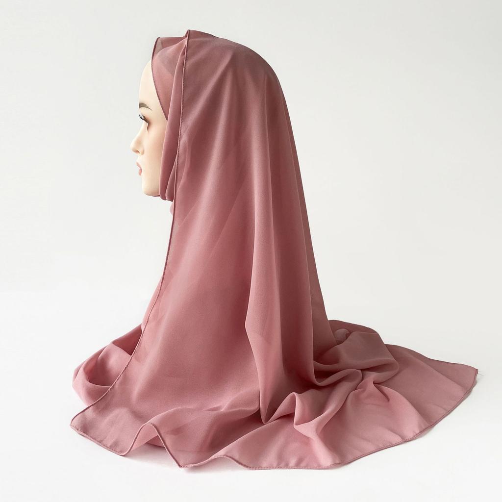 Malaysischer einfarbiger Ethno-Stil Satin langer Schal Monochrom Perle Chiffon Kopftuch