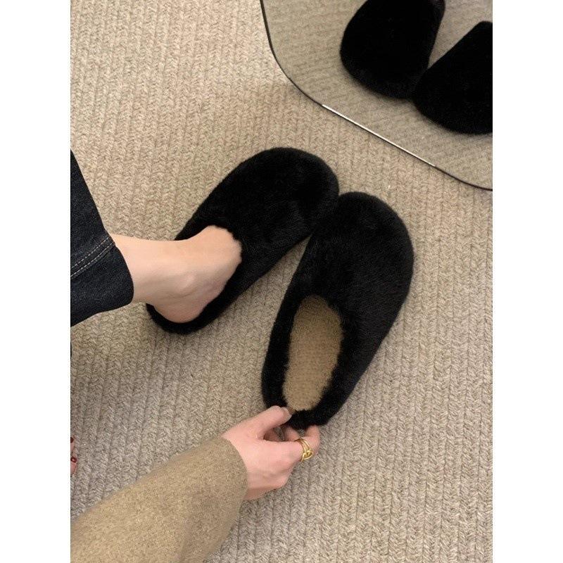 Mao Mao shoes wear lazy casual bag head in winter, half drag and one pedal, Mueller shoes, plush warm cotton shoes