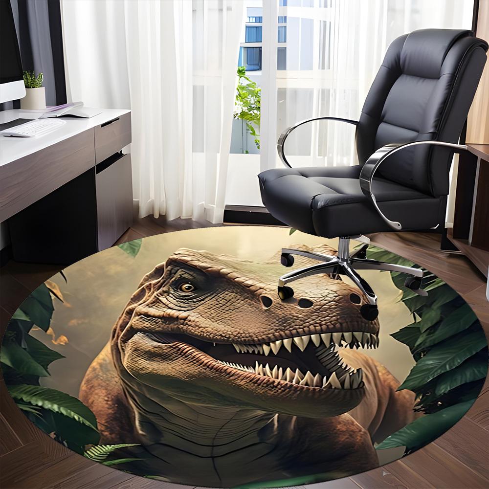 1PC Dinosaur Print Office Round Rug, Non-slip, Soft and Durable Office Rug for Interior Decoration, Perfect for Office, Beautiful Decoration