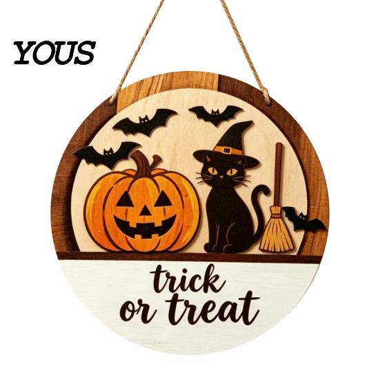 Handmade Wood Sign Halloween Layered Round Door Hanger, 3D Pumpkin Ghost Owl Welcome Sign, Front Porch Seasonal Plaque Farmhouse Wall Hanging