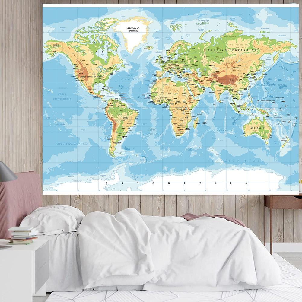 Large Political World Map Wall Poster,Educational Physical Map for School Classroom,Home & Office Decor,Waterproof Travel Map Art