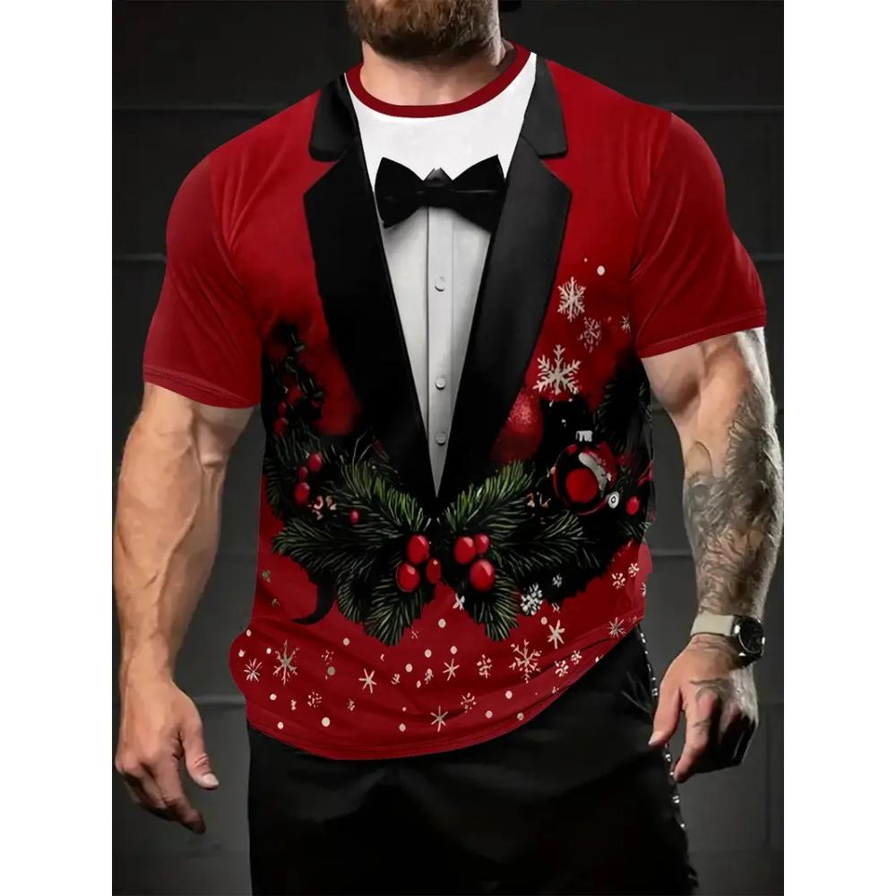 Pánské 3D celoplošné vánoční tričko Slavnostní novoroční vtipná grafika Santa Clause Tričko s krátkým rukávem Pánské oblečení