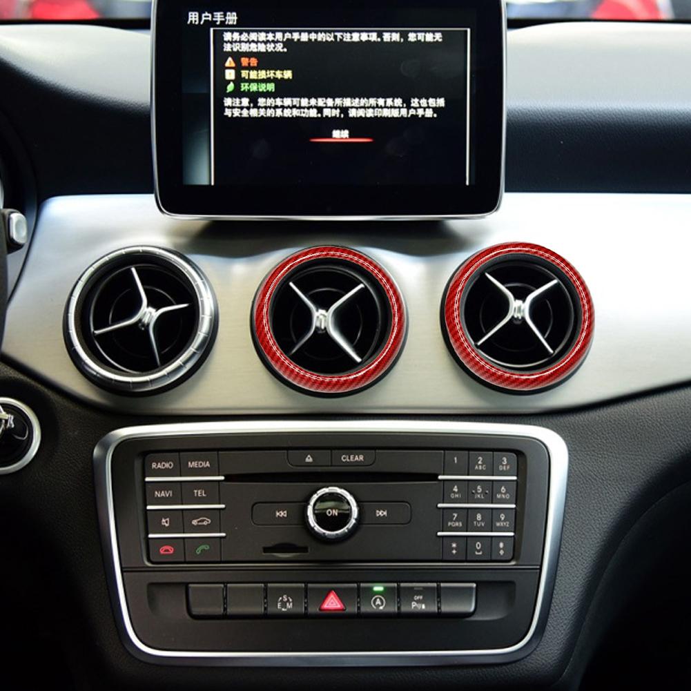 Red Carbon Fiber Style Air Condition Air Vent Outlet Ring Cover Trim Decor for Mercedes Benz GLA X156 CLA C117 Class ( Not A B